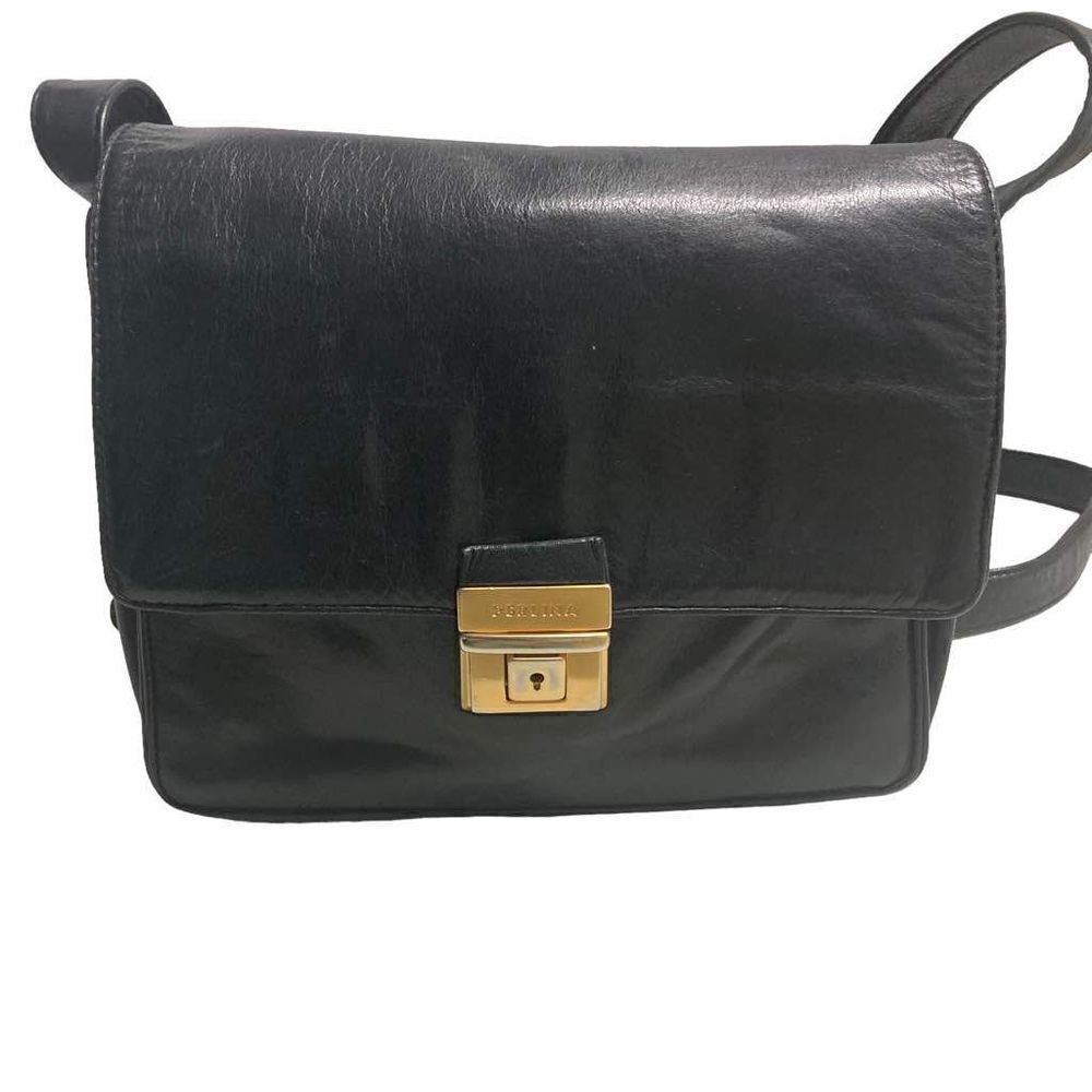 PERLINA Black Leather Crossbody Shoulder Bag 7X1X9